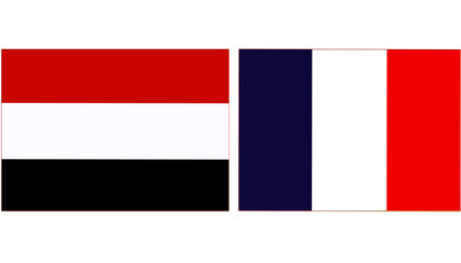 Yemen Official flag with France national flag, both countries flags in Horizontal shape and isolated on white background
Rectangular colorful design Flag with together.