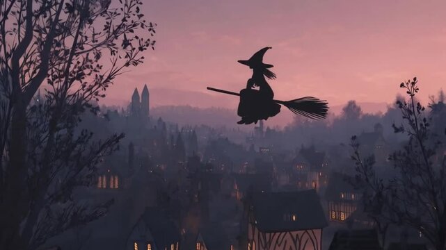flying witch on halloween