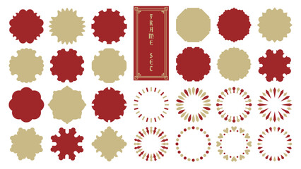 Collection of Vintage Badge Shapes and Frames, Retro Emblem Silhouette Set in Red and Gold Tones