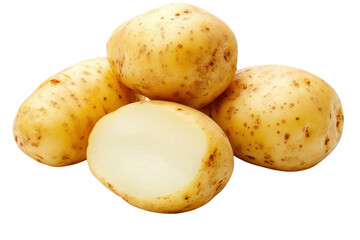Potatoes: A close-up shot of a fresh, whole potato with a cut revealing its fresh, white flesh. Capturing the natural beauty and rustic charm of this versatile vegetable.