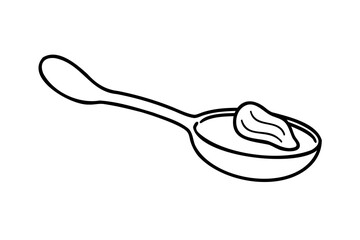 Spoon of creamy food line drawing illustration