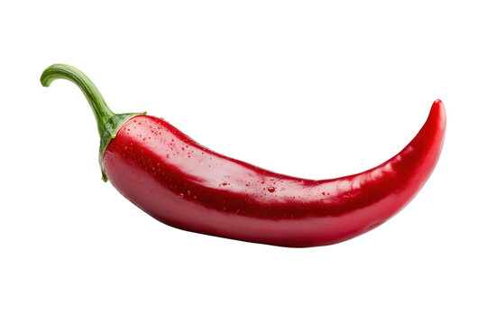 Fiery Red Chili Pepper: A vibrant, single red chili pepper lies isolated, showcasing its perfect form and radiant color. A culinary favorite for adding spice.