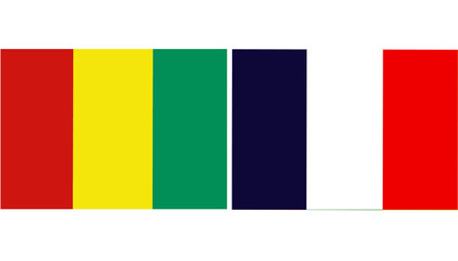 Guinea Official flag with France national flag, both countries flags in Horizontal shape and isolated on white background
Rectangular colorful design Flag with together.