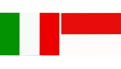 Fototapeta premium Italy Official flag with Indonesia national flag, both countries flags in Horizontal shape and isolated on white background Rectangular colorful design Flag with together.