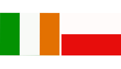 Ireland Official flag with Poland national flag, both countries flags in Horizontal shape and isolated on white background
Rectangular colorful design Flag with together.