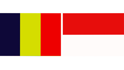 Romania Official flag with Indonesia national flag, both countries flags in Horizontal shape and isolated on white background
Rectangular colorful design Flag with together.