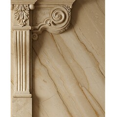 Naklejka premium Exquisite Marble Detail: A close-up showcases the intricate details of a marble column with ornate carvings against a veined marble wall, a testament to timeless elegance and artistic craftsmanship.