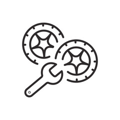 Tire repair icon with wrench for automotive service.. Editable stroke.