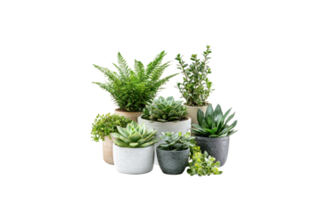 Variety of Potted Plants: A visually stunning collection of diverse potted plants, each with its unique shape and texture, arranged together to bring a sense of tranquility.
