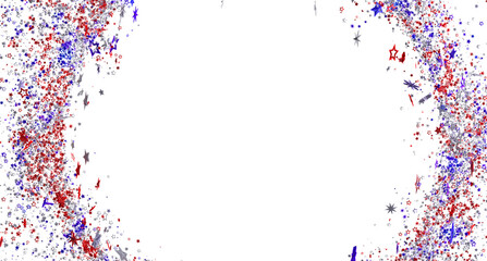Red, white, and blue star confetti border. Perfect for Independence Day, 4th of July, or other celebratory designs.