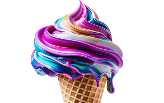 Abstract Art Inspired Ice Cream Swirls on a Stylish Cone Isolated on Transparent Background