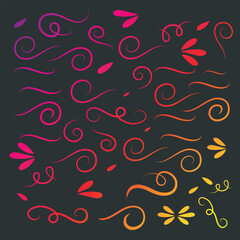 Swirl ornament stroke. Ornamental curls, swirls divider and filigree ornaments vector illustration set