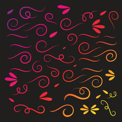 Swirl ornament stroke. Ornamental curls, swirls divider and filigree ornaments vector illustration set