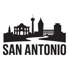 Obraz premium Vector San Antonio skyline. Travel San Antonio famous landmarks. Business and tourism concept for presentation, banner, web site. Vector black silhouette. with white background