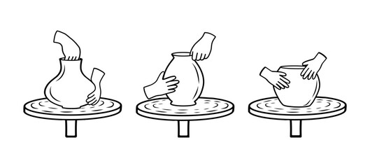 Clay Pottery Workshop Studio icons set. Artisanal 