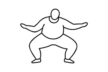 Line drawing of a person squatting, simple illustration, fitness exercise