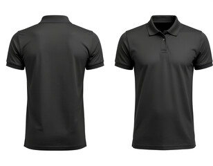Two contrasting views of a pristine black polo shirt, with a front and back perspective, presenting the epitome of classic and versatile apparel.