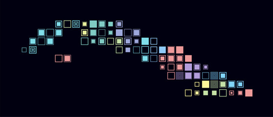 Cuba, shape of the country build of colored cells. Digital style map of the Cuba on dark background. Large size square blocks. Modern vector illustration.