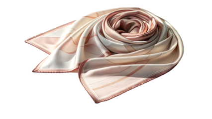 Elegant pink and beige silk scarf isolated on transparent background