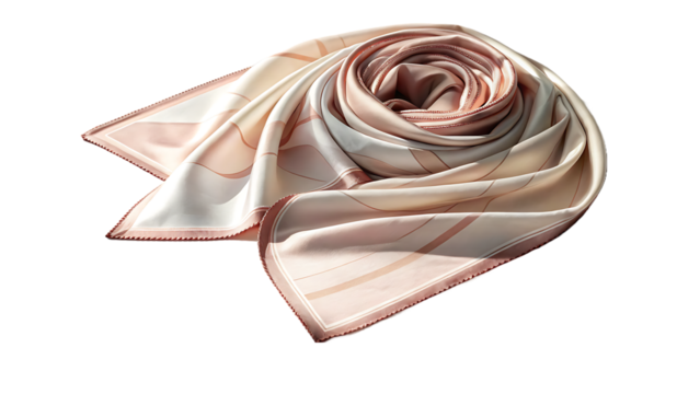Elegant pink and beige silk scarf isolated on transparent background - Powered by Adobe