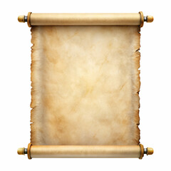 Ancient parchment scroll with torn edges and detailed texture on a white background