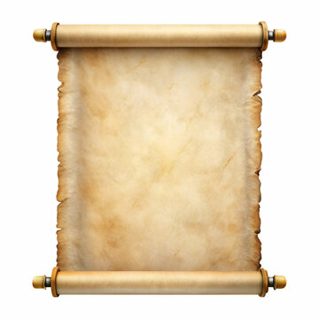Ancient parchment scroll with torn edges and detailed texture on a white background