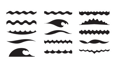 Black wave silhouette shapes collection of decorative water elements and design accents