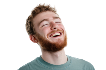 Radiant Laughter: An authentic portrayal of genuine human joy, showcasing a person lost in hearty laughter, their eyes crinkled in delight, offering a glimpse into the raw emotion of true happiness.