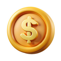 3d golden dollar coin icon isolated on transparent background