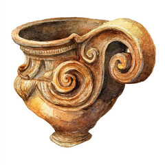 A single watercolor ancient Greek amphora handle