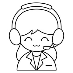 Female Customer Support Agent Wearing Headset with Microphone – Line Art Icon