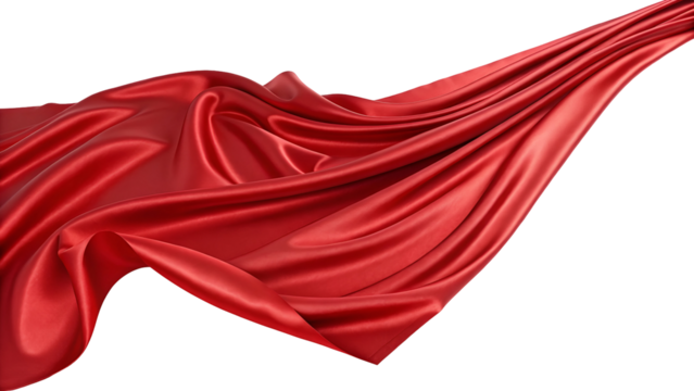 red silk fabric flying isolated on transparent background