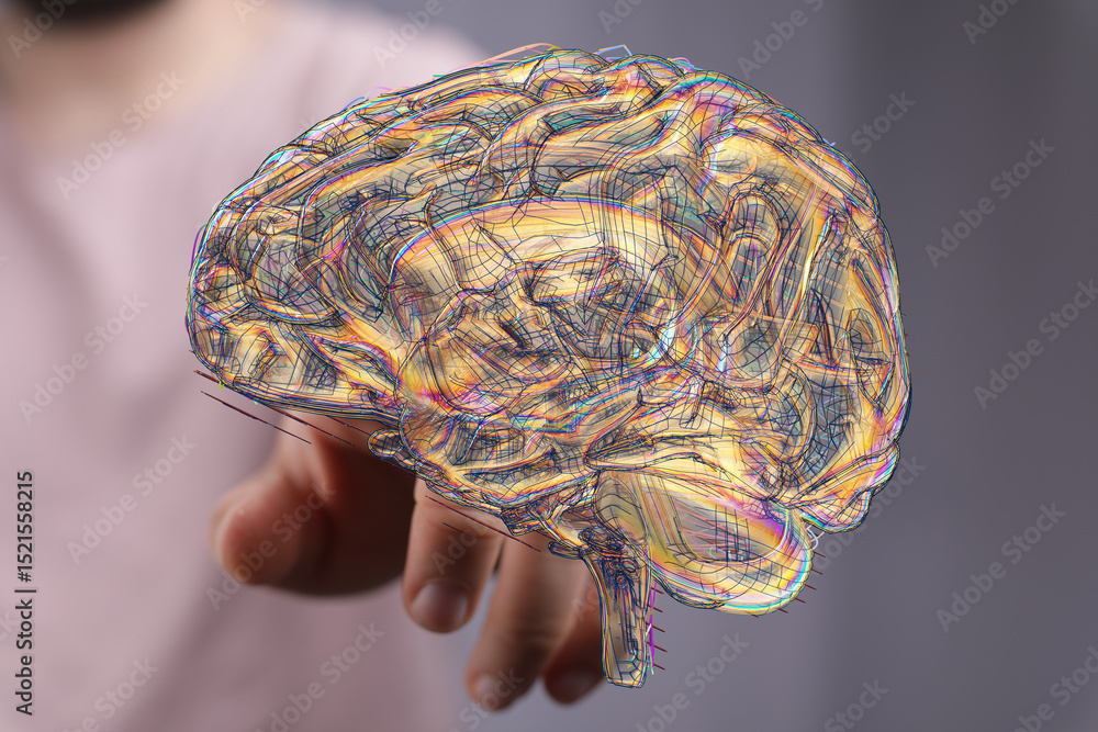 Poster Abstract image of a human brain, showcasing complex neural pathways and connections.