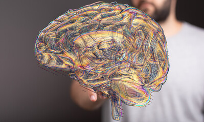 Abstract image of a human brain, showcasing intricate neural pathways and connections.