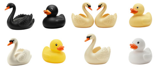 Rubber duck and rubber swan,
Transparent background.