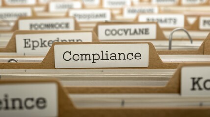 Folder labeled compliance in organized file system. Regulatory compliance, documentation management, legal organization, business integrity.