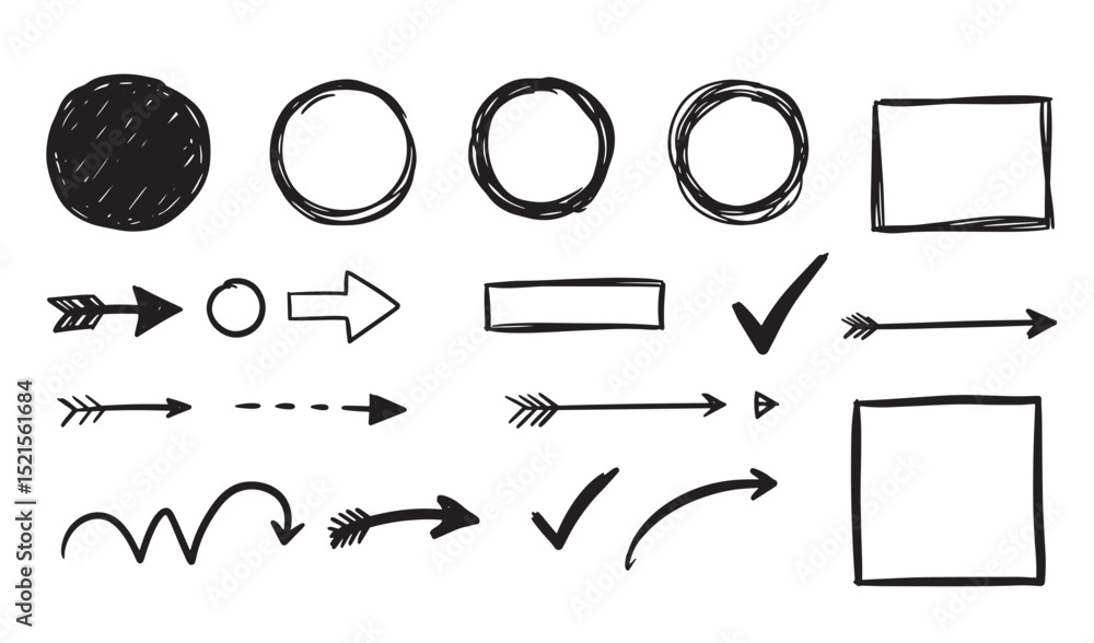 Aufkleber hand drawn sketchy arrows circles checkmarks and squares for design elements