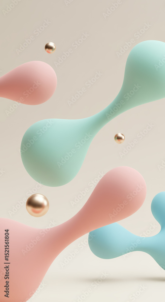 Poster Abstract Pastel Shapes  Fluid 3D Render of Interconnected Forms