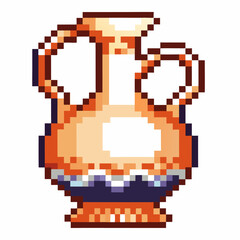 Obraz premium Pixelated antique vase, ceramic pottery with dual handles in retro art style, vintage gaming aesthetic