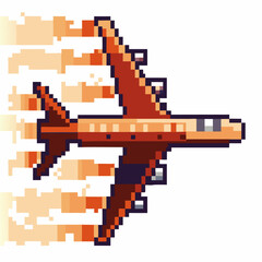 Naklejka premium Pixelated airplane in flight with gradient trail, retro gaming