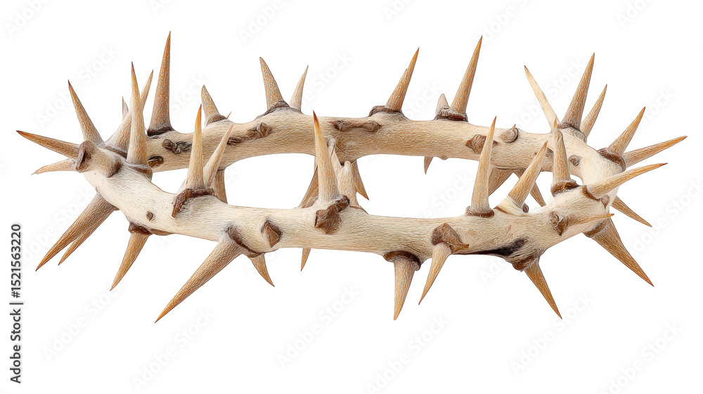 Poster isolated thorny crown on transparent background with sharp wooden spikes in circular shape