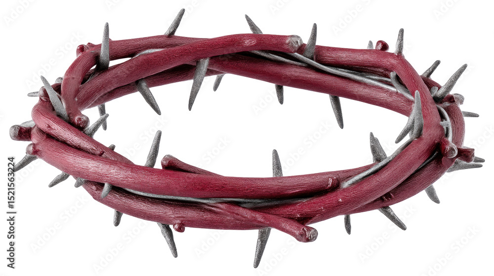 Poster crown of thorns isolated on transparent background with sharp spikes and twisted branches
