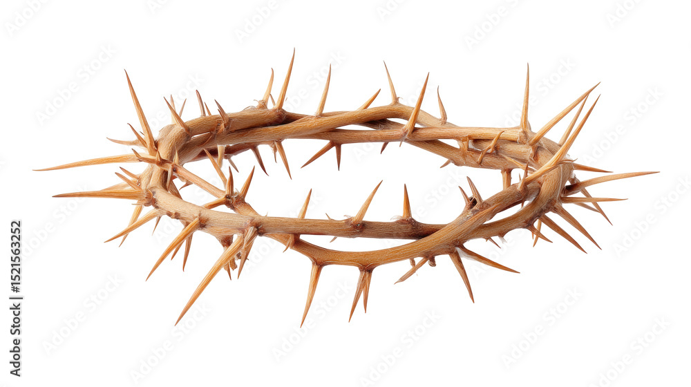 Poster crown of isolated dry thorn branches on transparent background with sharp spikes