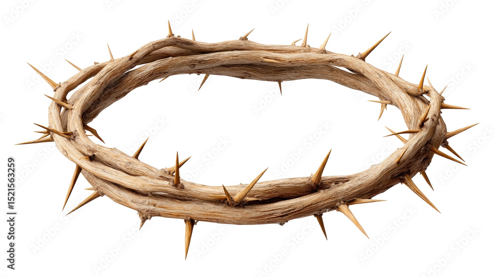 Poster crown of thorns isolated transparent background with sharp wooden spikes arranged circular shape