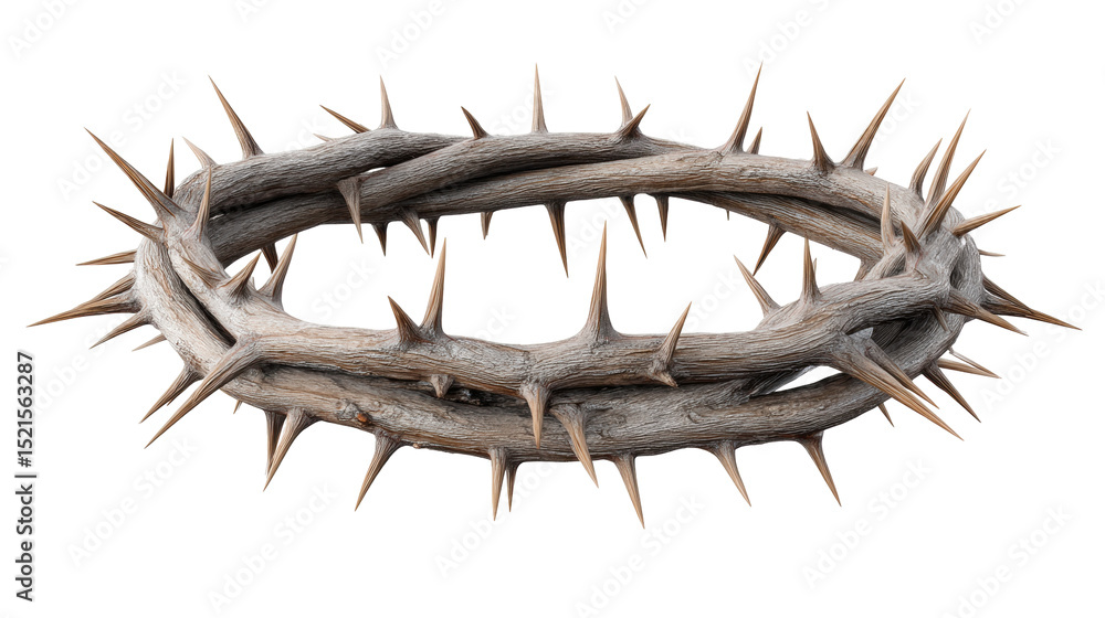 Poster crown of isolated dry thorn branches on transparent background with sharp spikes