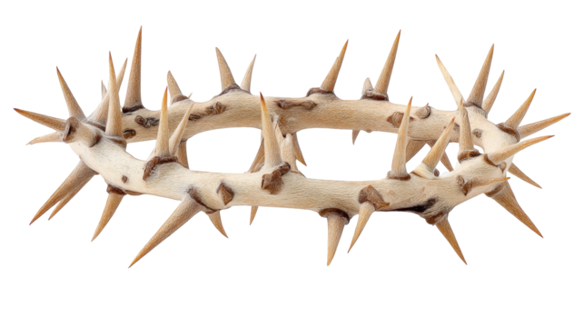 Isolated thorny crown on transparent background with sharp wooden spikes in circular shape - Powered by Adobe