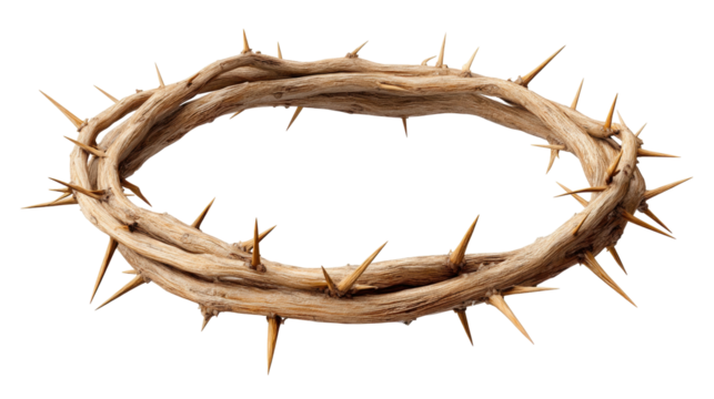 Crown of thorns isolated transparent background with sharp wooden spikes arranged circular shape