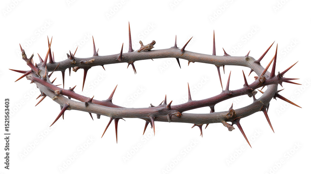 Poster crown of thorns isolated on transparent background with sharp spikes and natural texture