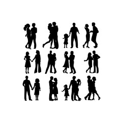 Simple Black Line Family Clipart - Clean White Background Design