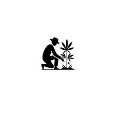 Organic Cannabis Cultivation Icon - Farmer and Plant Silhouette
